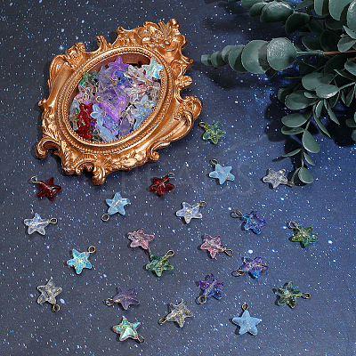 100Pcs Starfish Gradient Color Baking Paint Transparent Glass Pendants PALLOY-BM00031-1