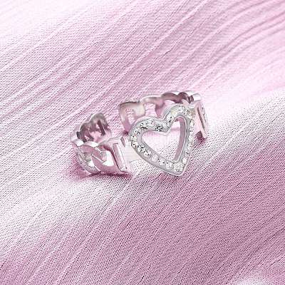 304 Stainless Steel with Rhinestone Adjustable Cuff Rings RJEW-Q020-16P-1