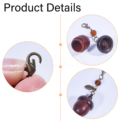 4Pcs Wood & Glass Pendant Decoration HJEW-CA00033-1