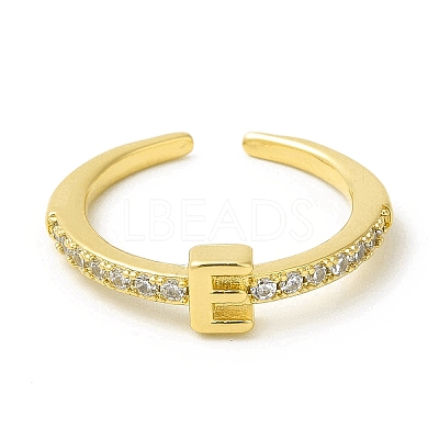 Clear Cubic Zirconia Initial Letter Open Cuff Ring RJEW-H120-09G-E-1