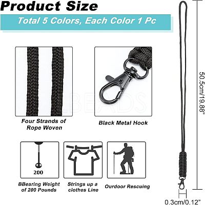 5Pcs 5 Colors Polypropylene Fiber Braided Neck Lanyards AJEW-NB0003-55-1