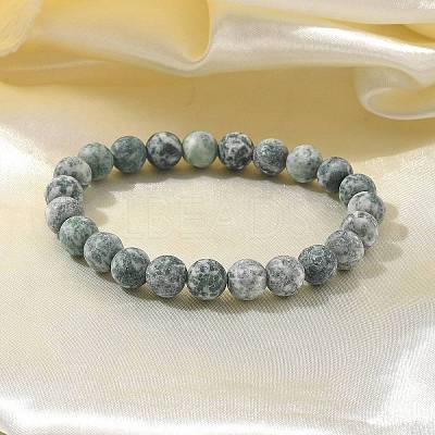 Natural Green Spot Jasper Bead Stretch Bracelets BJEW-K212-B-017-1