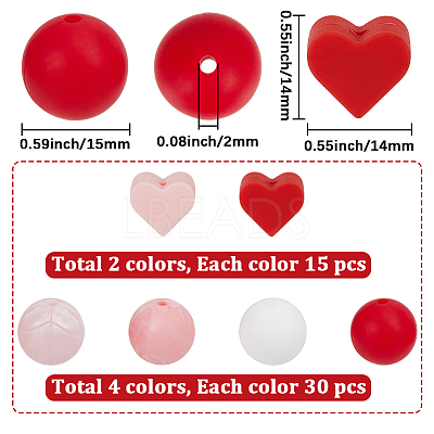 150Pcs 6 Styles Round & Heart Silicone Beads SIL-PA0001-37-1