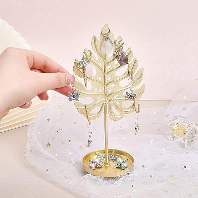 Iron Earring Display Stands with Round Tray EDIS-WH0016-018B-1
