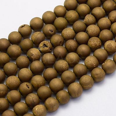 Electroplate Natural Druzy Agate Beads Strands G-G708-8mm-12-1