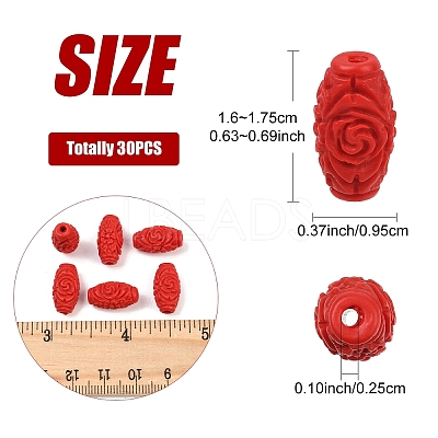 30Pcs Carved Cinnabar Beads CARL-YW0001-01-1