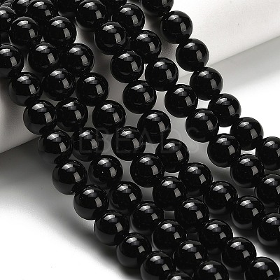 Natural Black Onyx(Dyed & Heated) Beads Strands G-H329-C06-8mm-1