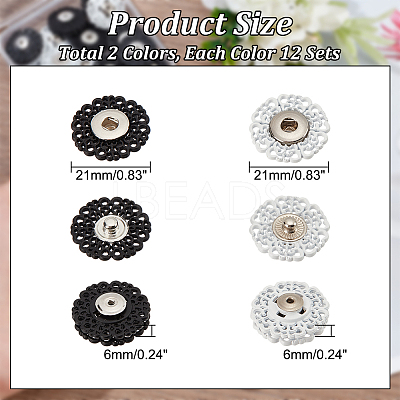 24 Sets 2 Colors Zinc Alloy Snap Buttons BUTT-NB0001-50-1