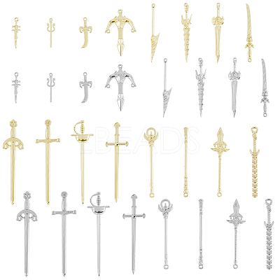 32Pcs 32 Style Rack Plating Alloy Big Pendants FIND-FH0008-06-1