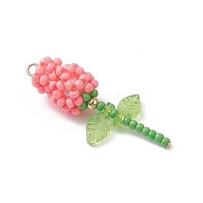 Glass Seed Beaded Rose Pendants PALLOY-MZ00959-04-1