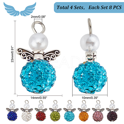 4 Sets Angle Shape Polymer Clay Rhinestone Pendants FIND-PH0009-14B-1