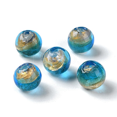 Handmade Gold Sand with Silver Foil Lampwork Beads Strand LAMP-Z007-04B-1