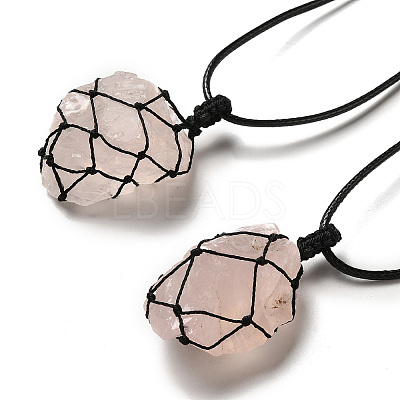 Irregular Nuggets Natural Rose Quartz Pendant Necklace G-H286-02B-1