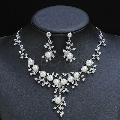 Flower Alloy & Plastic Pearl & Crystal Rhinestone Pendant Necklaces & Stud Dangle Earrings Sets FS-WG18295-01-1