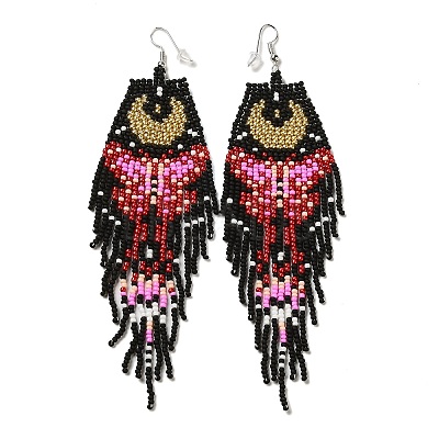 Bohemia Woven Glass Seed Bead Dangle Earrings EJEW-A046-01A-1