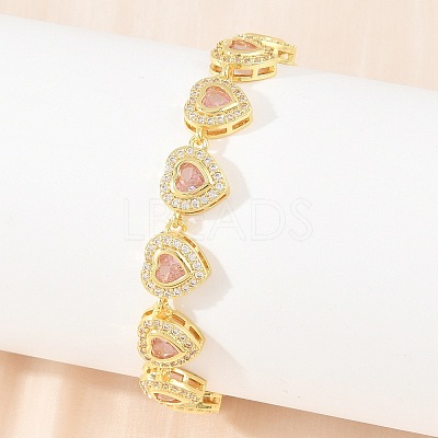 Brass Pave Cubic Zirconia Heart Tennis Bracelets for Women KK-CBA68DA-09G-02-1