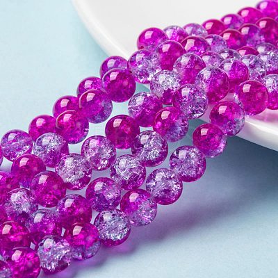 Spray Painted Crackle Glass Beads Strands CCG-Q002-8mm-09-1