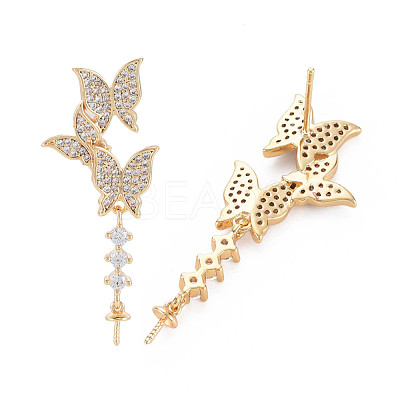 Brass Micro Pave Clear Cubic Zirconia Stud Earring Findings KK-S364-048-1