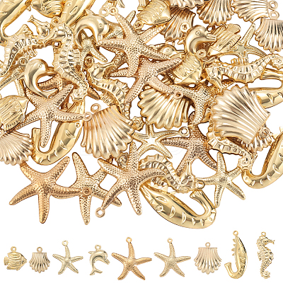 54Pcs 9 Styles Ocean Theme 316 Surgical Stainless Steel Pendants STAS-SC0010-04-1