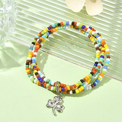 Glass Seed Beaded Multi Loops Warp Bracelets BJEW-TA00339-03-1