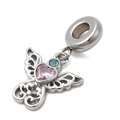 304 Stainless Steel Rose Rhinestone European Dangle Charms STAS-D153-14G-1