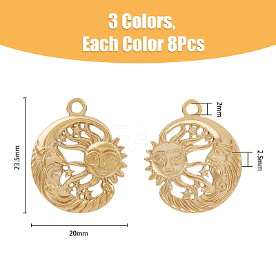 24Pcs 3 Colors 304 Stainless Steel Pendants STAS-DC0013-17-1