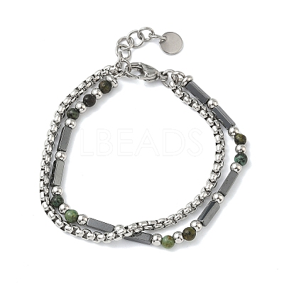Natural African Turquoise(Jasper) & Non-magnetic Synthetic Hematite Beaded Multi-strand BJEW-Z148-05P-05-1