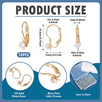 10Pcs Brass Micro Pave Clear Cubic Zirconia Leverback Earring Findings KK-TADJ0001-20A-1