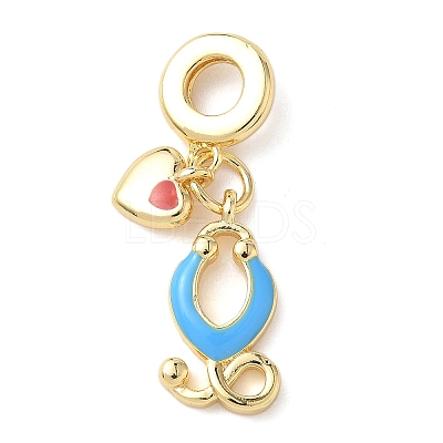 Brass Deep Sky Blue and Red Enamel European Dangle Charms KK-D502-01G-1