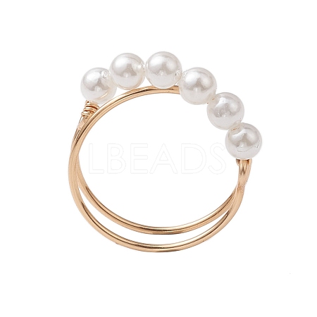 Round Shell Pearl Beaded Ring RJEW-TA00133-1