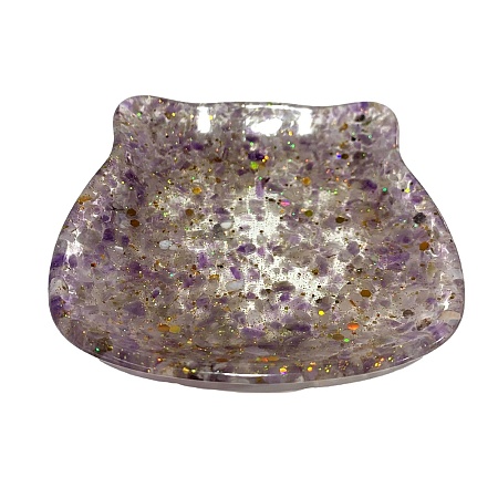 Cat Natural Amethyst Plate with Paillette DJEW-PW0014-03H-1