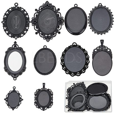 10Pcs 10 Styles Oval Alloy Pendants Cabochon Settings FIND-SC0009-96-1