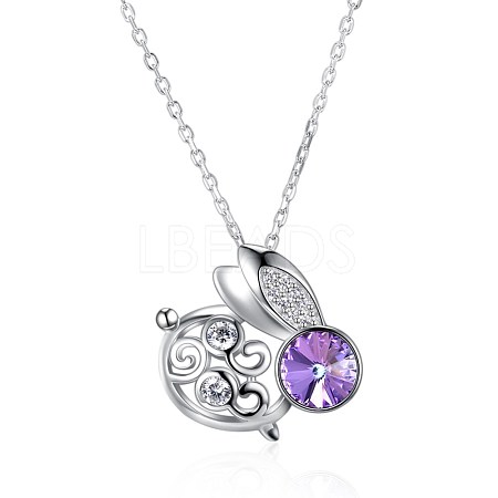 925 Sterling Silver Bunny Pendant Necklaces NJEW-BB34185-A-1