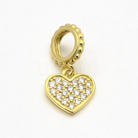 Heart Brass Micro Pave AAA Cubic Zirconia Large Hole European Dangle Charms ZIRC-L047-21G-NR-1