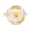 Flower Brass Micro Pave Cubic Zirconia & Enamel Cuff Ring Settings KK-CBAC351-06G-05-1