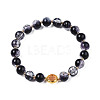Round Glass Beaded Stretch Bracelet with Gold Plated Brass Ring for Women BJEW-N018-02B-1