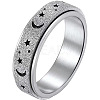 Non-Tarnish 201 Stainless Steel Moon and Star Rotatable Finger Ring MOST-PW0001-005D-05-1