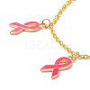 Pink Breast Cancer Awareness Ribbon Alloy Enamel Charm Bracelet BJEW-JB09159-2