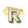Mixed Color Enamel Initial Letter Adjustable Ring with Clear Cubic Zirconia RJEW-P045-01G-R-2