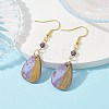 Transparent Resin & Walnut Wood Teardrop Pendant Dangle Earrings EJEW-JE05490-3