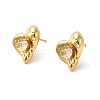 Brass with Cubic Zirconia Heart Stud Earrings EJEW-G382-24G-1