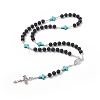 Natural Lava Rock & Synthetic Green Turquoise Rosary Bead Necklace NJEW-TA00041-02-2