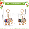 WADORN 2Pcs 2 Colors Cute Elephant Enamel Rhinestones Pendant Keychain KEYC-WR0001-40-2