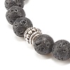 2Pcs 2 Color Natural Lava Rock Round Beaded Stretch Bracelets Set with Alloy Flower BJEW-JB08024-6