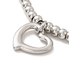 Tarnish Resistant 304 Stainless Steel Heart Charm Bracelet with 201 Stainless Steel Round Beads for Women BJEW-B057-12P-2