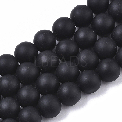 Natural Black Stone Bead Strands G-R193-01-10mm-1