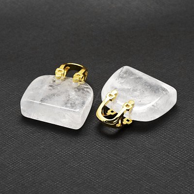 Natural Quartz Crystal Brass Pendants KK-E274-01G-09-1