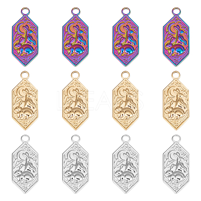 12Pcs 3 Colors 304 Stainless Steel Pendants STAS-UN0042-18-1
