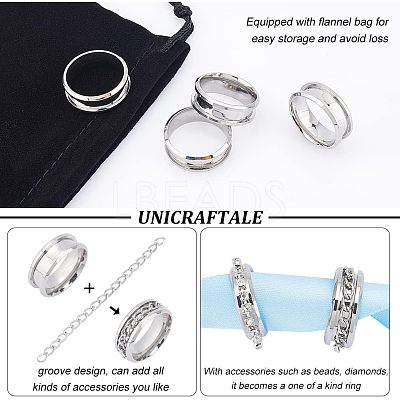 12Pcs 201 Stainless Steel Grooved Finger Ring Settings STAS-UN0038-95-1