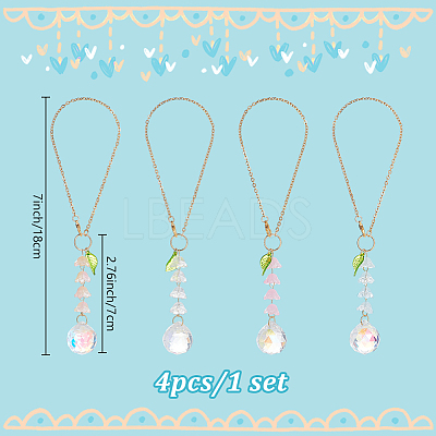 Teardrop Glass & Acrylic Flower Car Mirror Pendant Decorations HJEW-DR00051-1